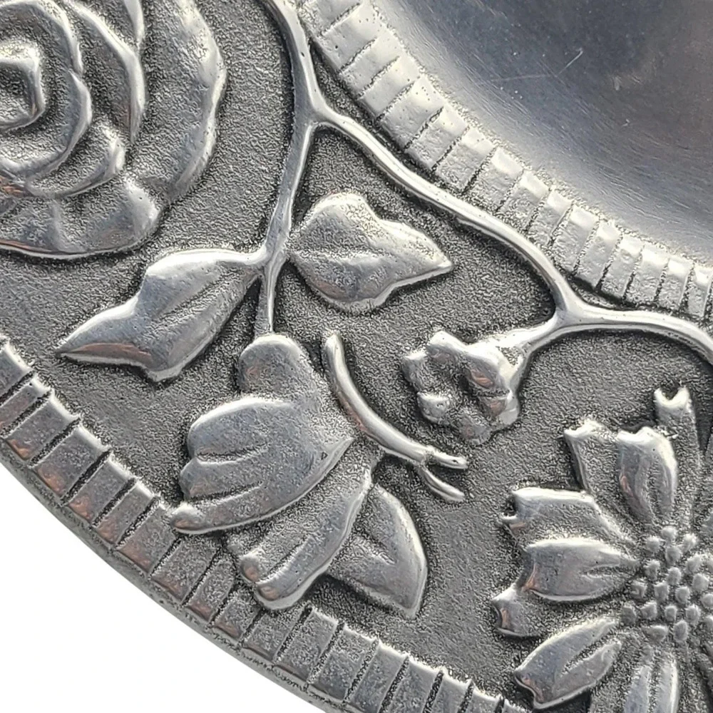 Wilton Armetale Floral Garden Pewter Plate‎ Rose Daisy Butterfly Bee Snail Decor